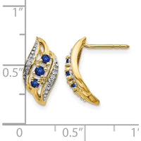14K Yellow Gold Drop Earrings with Round Sapphires and Diamonds - 0.09 Carat Total Sapphire Weight, 0.02 Carat Total Diamond Weight by Monteluci Fine Jewelry