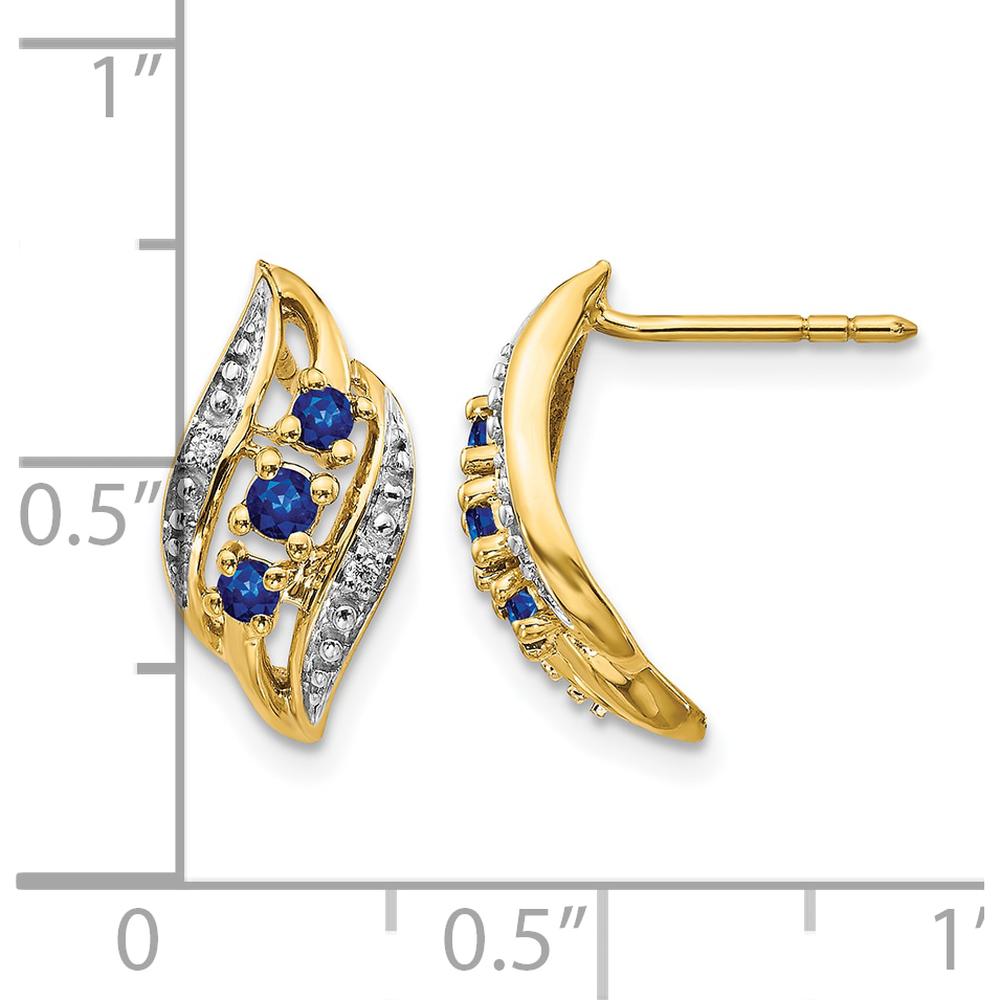 14K Yellow Gold Drop Earrings with Round Sapphires and Diamonds - 0.09 Carat Total Sapphire Weight, 0.02 Carat Total Diamond Weight by Monteluci Fine Jewelry
