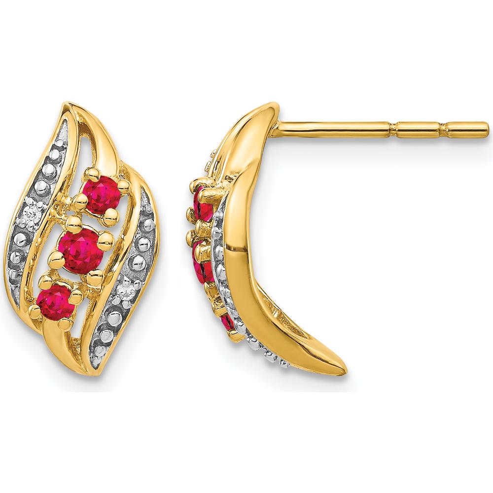 14K Yellow Gold Drop Earrings with Siam Rubies and Round Diamonds - 0.18 Carat Total Gemstone Weight by Monteluci Fine Jewelry