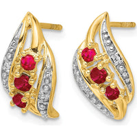 14K Yellow Gold Drop Earrings with Siam Rubies and Round Diamonds - 0.18 Carat Total Gemstone Weight by Monteluci Fine Jewelry