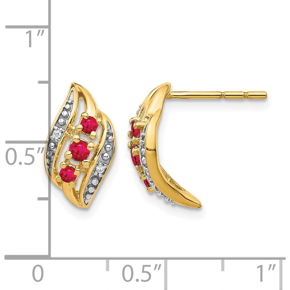 14K Yellow Gold Drop Earrings with Siam Rubies and Round Diamonds - 0.18 Carat Total Gemstone Weight by Monteluci Fine Jewelry