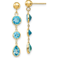 14K Yellow Gold Drop Earrings with Swiss Blue Topaz Pear and Round Stones - 1.75 Carat Total Blue Topaz Weight by Monteluci Fine Jewelry