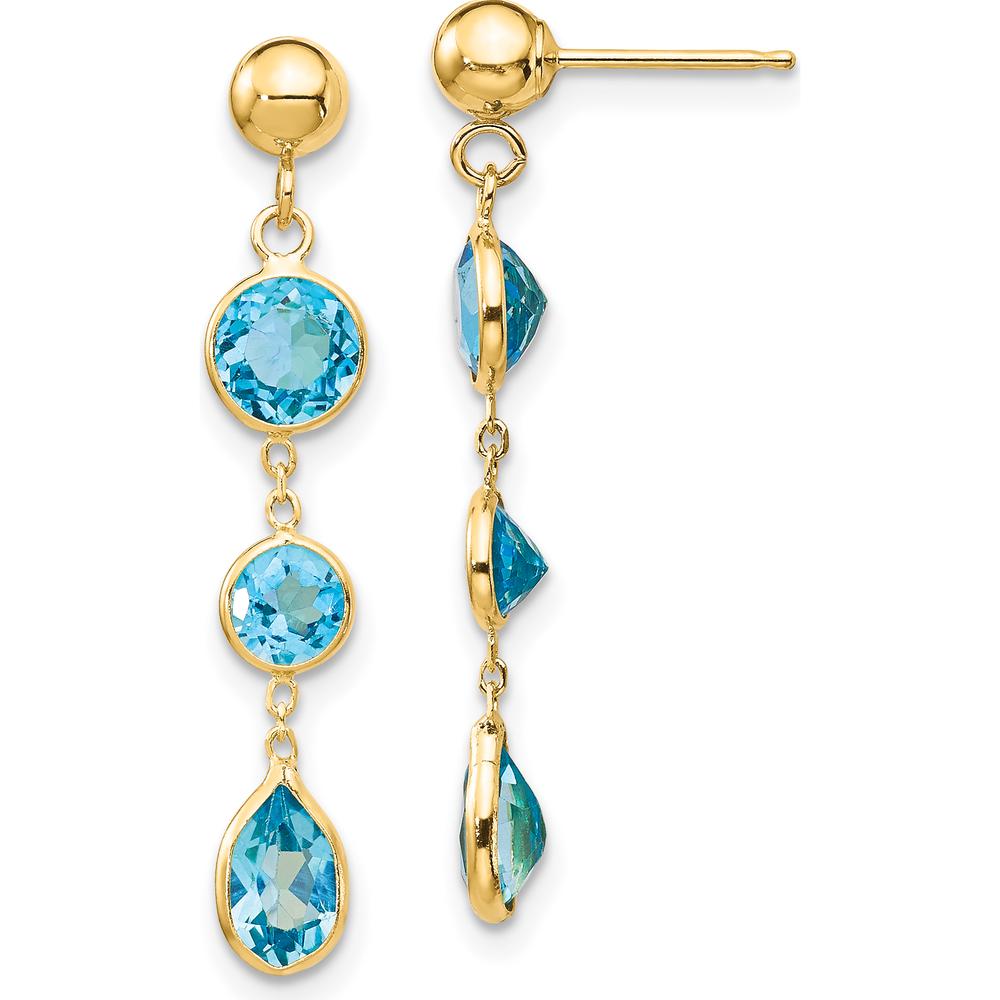 14K Yellow Gold Drop Earrings with Swiss Blue Topaz Pear and Round Stones - 1.75 Carat Total Blue Topaz Weight by Monteluci Fine Jewelry