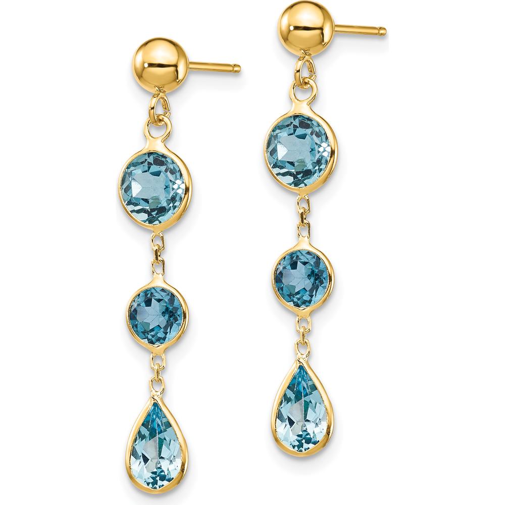 14K Yellow Gold Drop Earrings with Swiss Blue Topaz Pear and Round Stones - 1.75 Carat Total Blue Topaz Weight by Monteluci Fine Jewelry