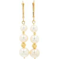 14K Yellow Gold Drop Earrings with Three Lustrous Pearls