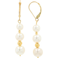 14K Yellow Gold Drop Earrings with Three Lustrous Pearls