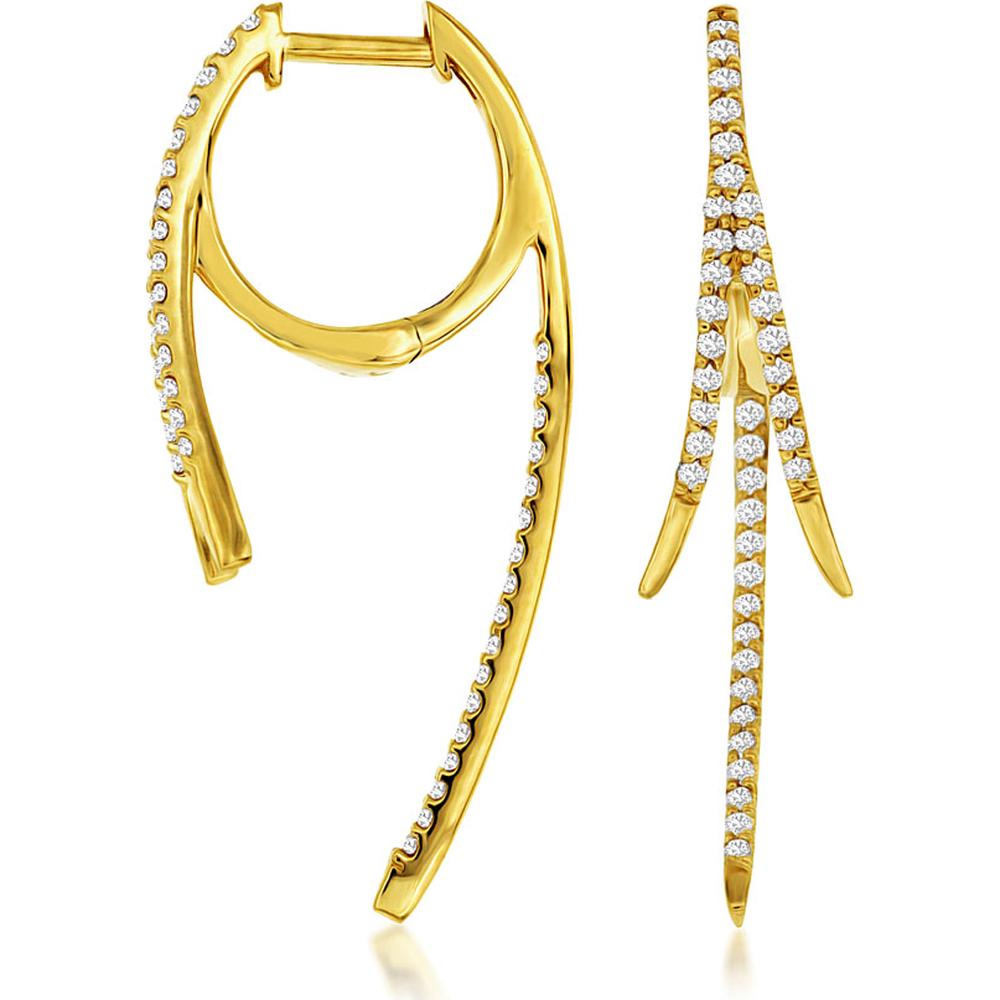 14K Yellow Gold Drop Huggie Earrings with Round Diamonds - 0.35 Carat Total Diamond Weight - Royal Jewelry