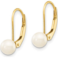 14K Yellow Gold Drop Leverback Earrings with Round Akoya Cultured Pearls - 5-6mm Pearl Size by Monteluci Fine Jewelry