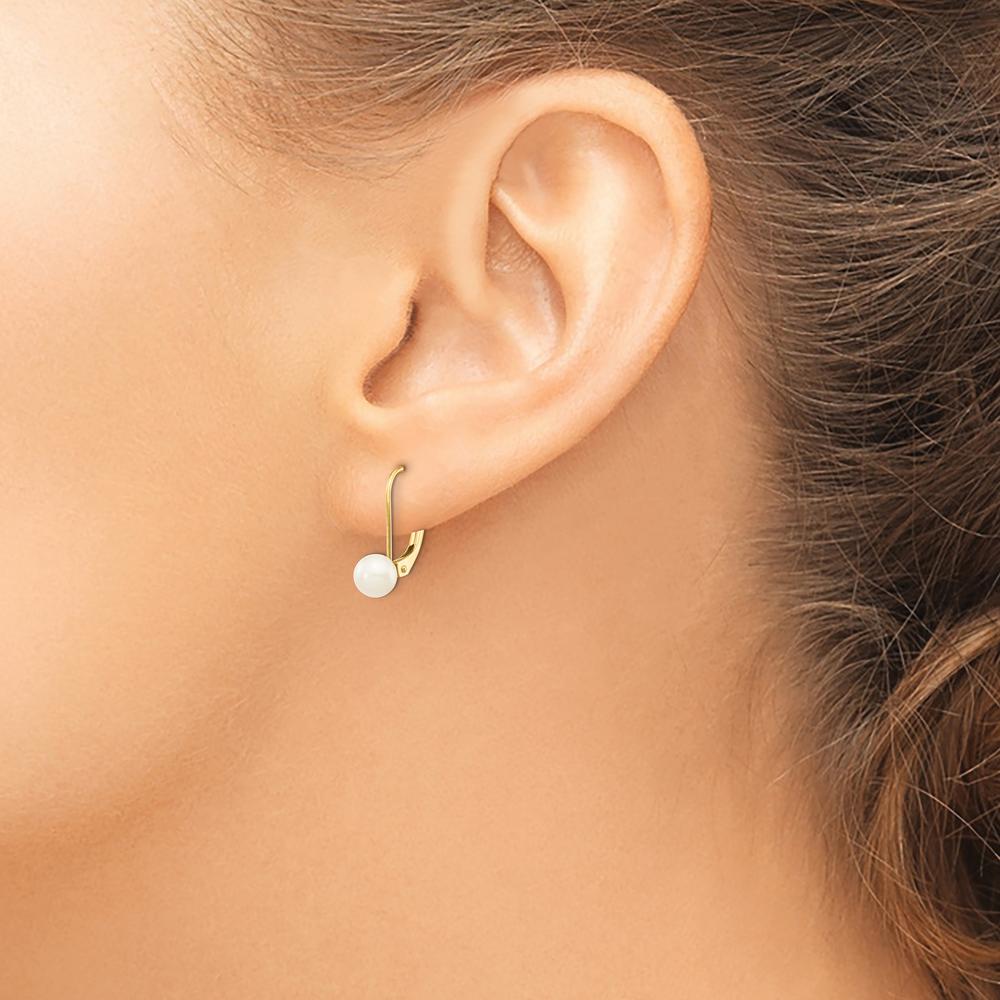 14K Yellow Gold Drop Leverback Earrings with Round Akoya Cultured Pear ...