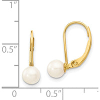 14K Yellow Gold Drop Leverback Earrings with Round Akoya Cultured Pearls - 5-6mm Pearl Size by Monteluci Fine Jewelry