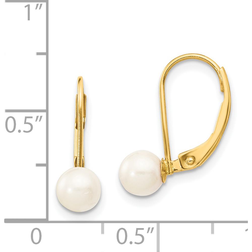 14K Yellow Gold Drop Leverback Earrings with Round Akoya Cultured Pearls - 5-6mm Pearl Size by Monteluci Fine Jewelry