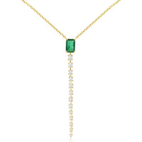 14K Yellow Gold Drop Necklace with Rectangular Emerald and Round Diamond Accents - 0.55 Carat Emerald and 0.27 Carat Diamond Total Weight - Royal Jewelry