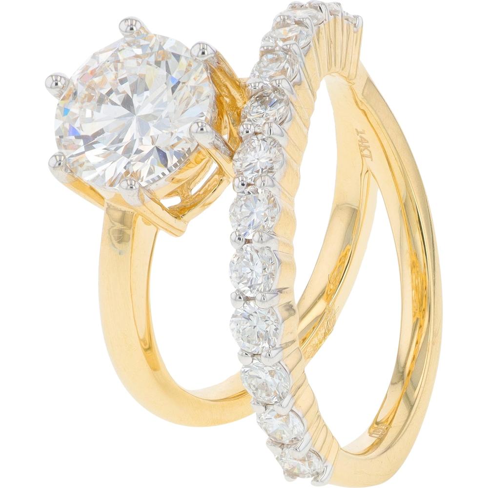 14K Yellow Gold Dual Band Ring with 3.00 Carat Lab-Grown Round Diamonds