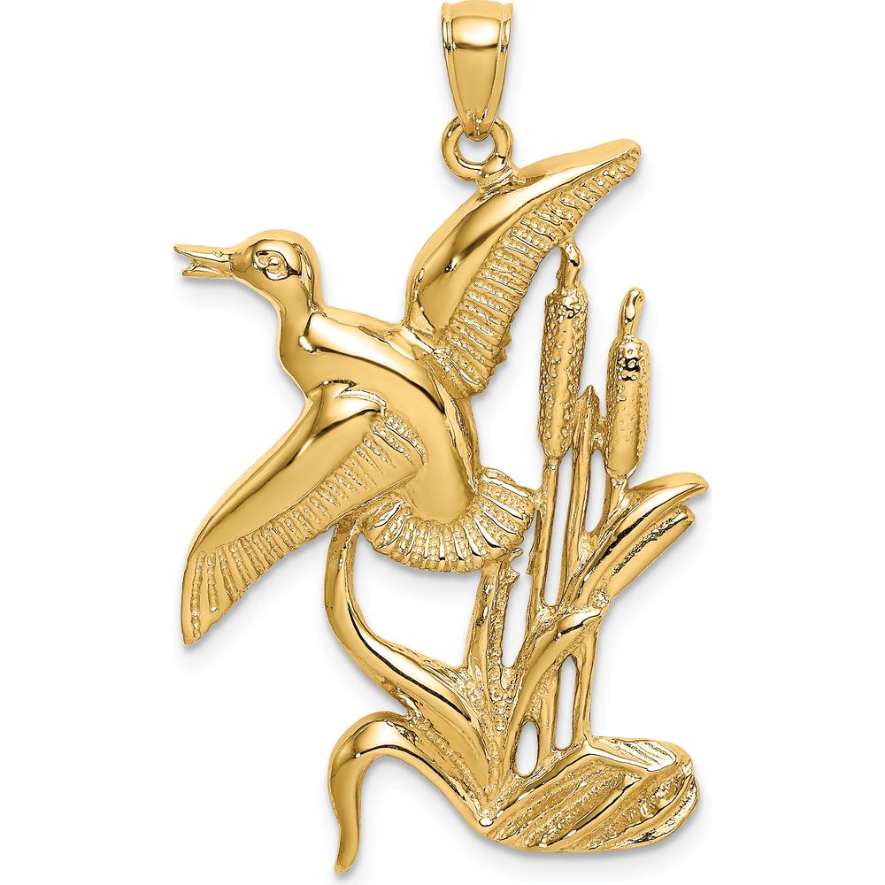 14K Yellow Gold Duck Flying From Willow Charm - Nature-Inspired Pendant by Oro Pregiato