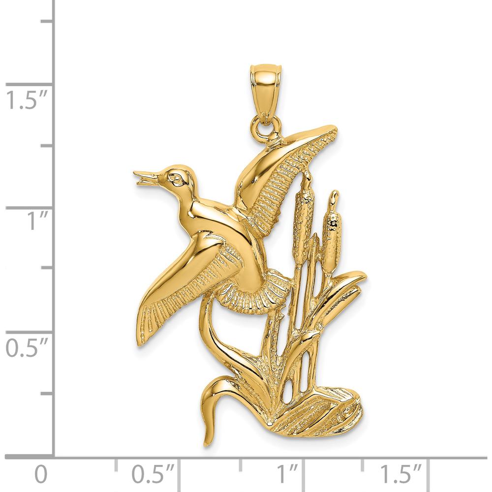 14K Yellow Gold Duck Flying From Willow Charm - Nature-Inspired Pendant by Oro Pregiato