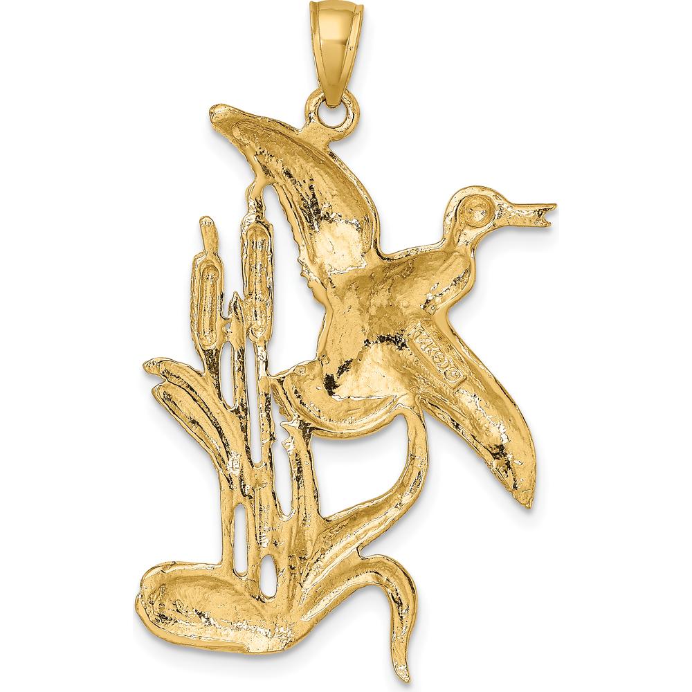 14K Yellow Gold Duck Flying From Willow Charm - Nature-Inspired Pendant by Oro Pregiato