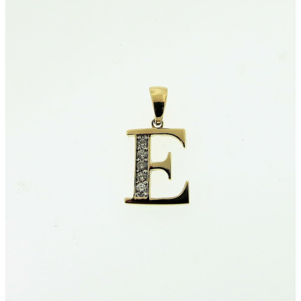 14K Yellow Gold 'E' Initial Pendant with Channel Set Round Diamonds - 0.12 Carat Total Diamond Weight by Auriventus