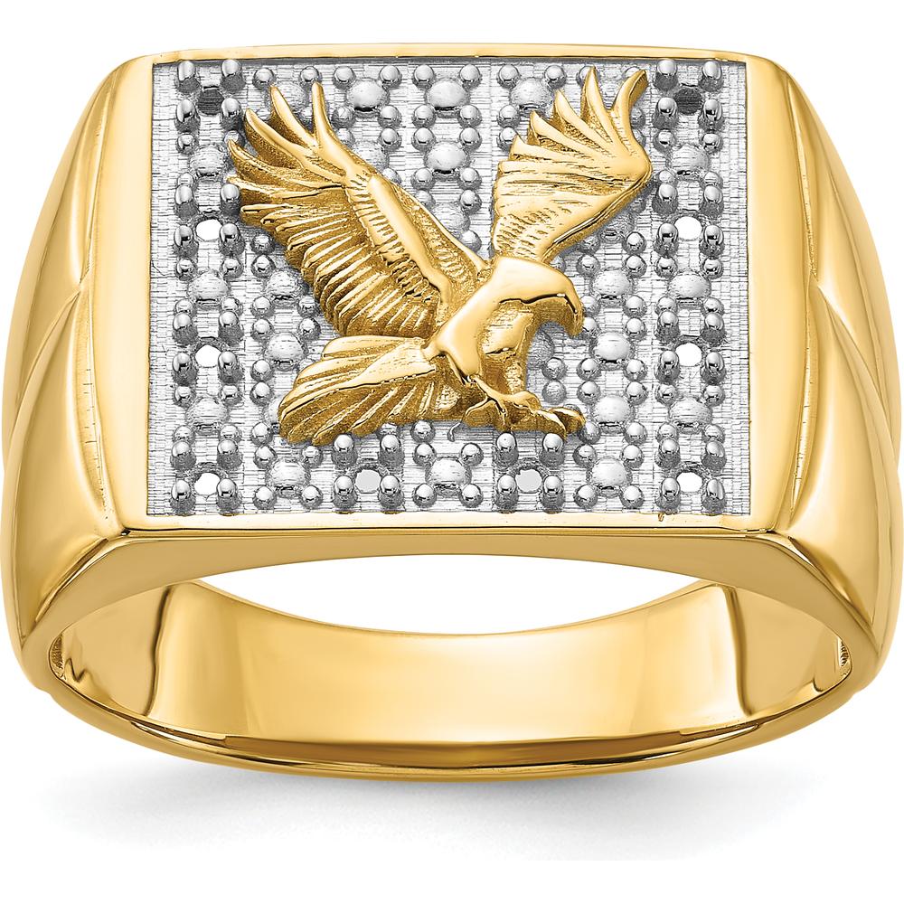 14K Yellow Gold Eagle Center Ring - Men's Bold Statement Design by IBGoodman