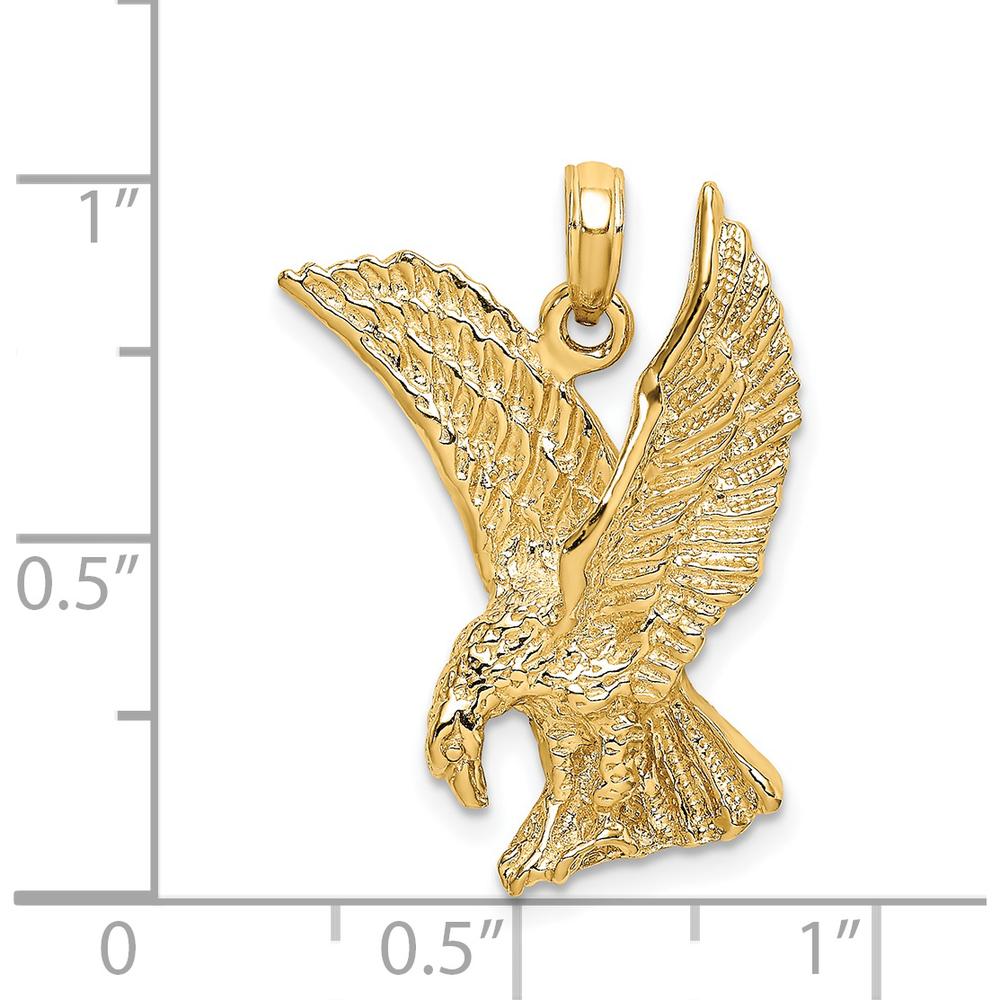 14K Yellow Gold Eagle Landing Pendant Charm - Textured Wing Design by Oro Pregiato