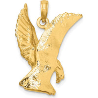 14K Yellow Gold Eagle Landing Pendant Charm - Textured Wing Design by Oro Pregiato