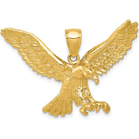 14K Yellow Gold Eagle Pendant - Textured Open Back Design by Oro Pregiato