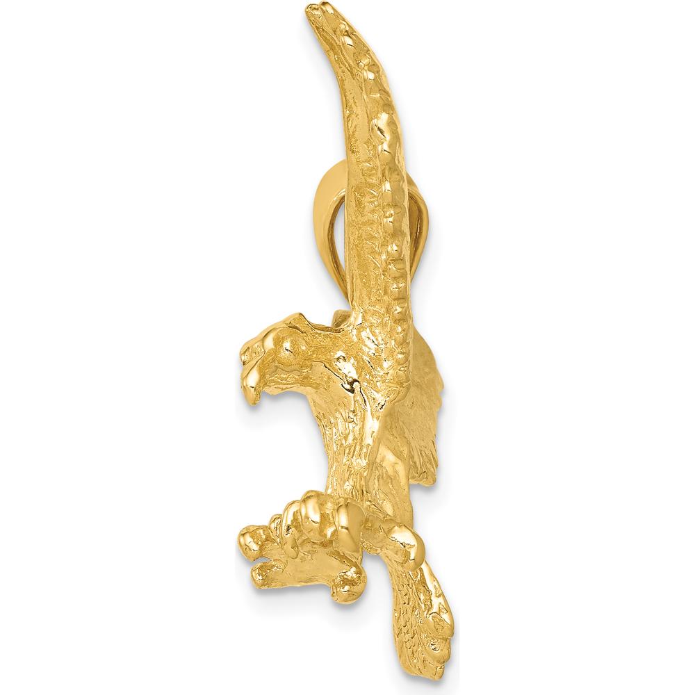 14K Yellow Gold Eagle Pendant - Textured Open Back Design by Oro Pregiato