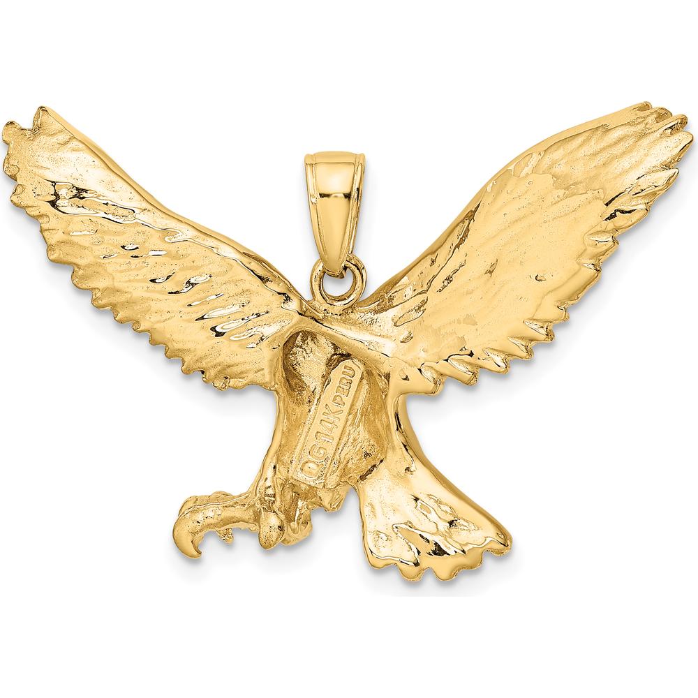 14K Yellow Gold Eagle Pendant - Textured Open Back Design by Oro Pregiato