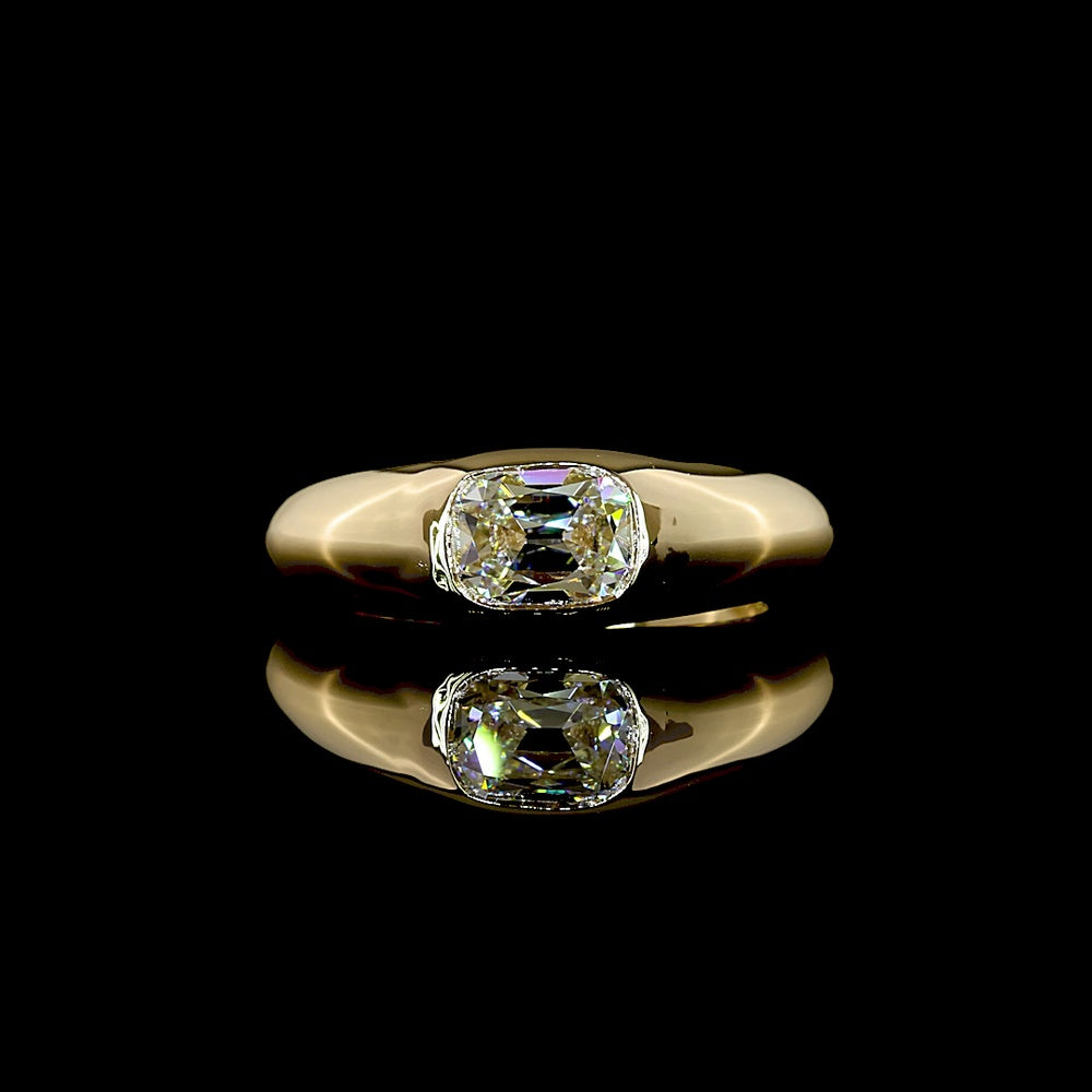 14K Yellow Gold East-West Antique Cushion Cut Lab Diamond Solitaire Ring with Hidden Brilliant Accent - 1.29 Carat Total Diamond Weight - Covaloro Fine Jewelry