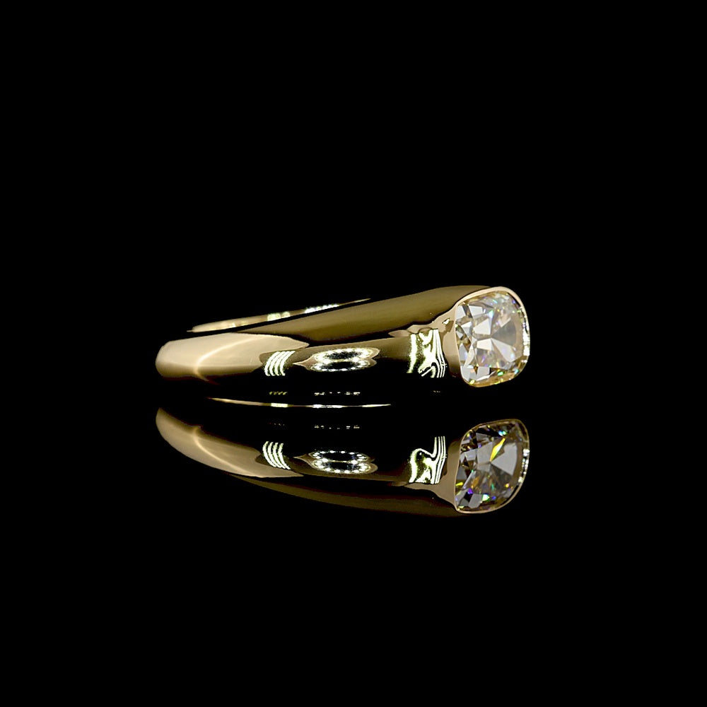14K Yellow Gold East-West Antique Cushion Cut Lab Diamond Solitaire Ring with Hidden Brilliant Accent - 1.29 Carat Total Diamond Weight - Covaloro Fine Jewelry