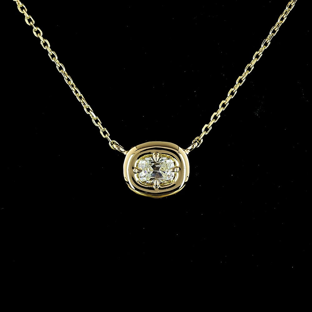14K Yellow Gold East-West Antique Cushion Lab Diamond Solitaire Pendant - 0.25 Carat Total Weight, E-F VVS2 - Covaloro Fine Jewelry