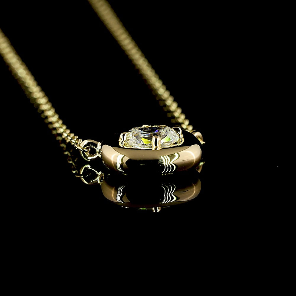 14K Yellow Gold East-West Antique Cushion Lab Diamond Solitaire Pendant - 0.25 Carat Total Weight, E-F VVS2 - Covaloro Fine Jewelry