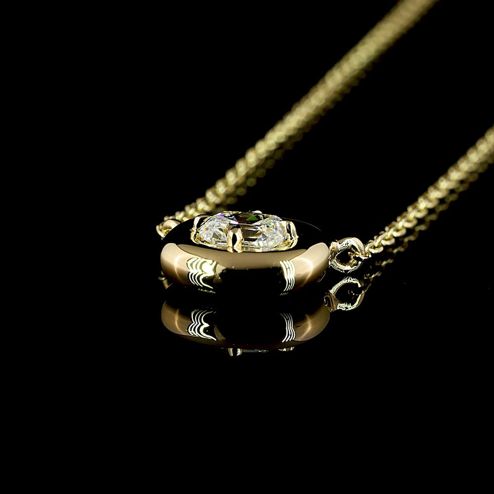 14K Yellow Gold East-West Antique Cushion Lab Diamond Solitaire Pendant - 0.25 Carat Total Weight, E-F VVS2 - Covaloro Fine Jewelry