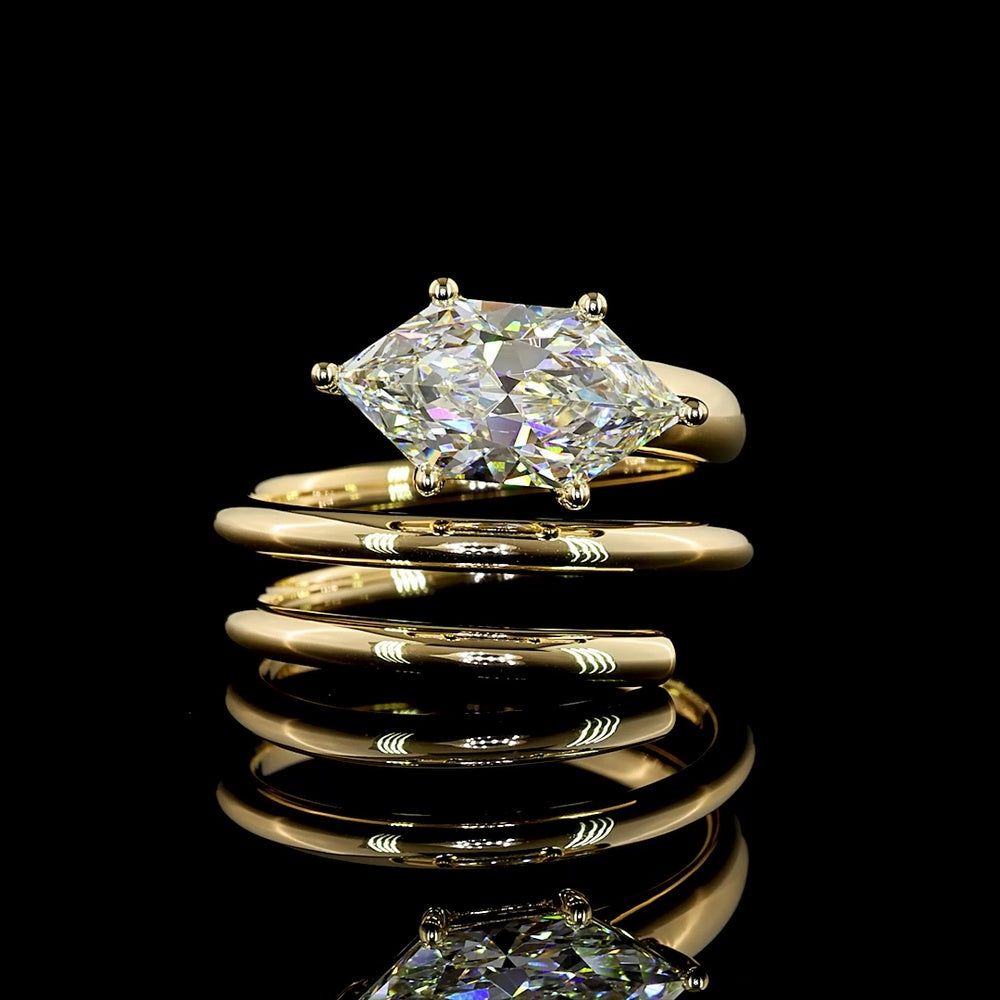 14K Yellow Gold East-West Antique Marquise Cut Lab Diamond Ring with E VVS2 Clarity - 2.36 Carat Total Diamond Weight - Covaloro Fine Jewelry