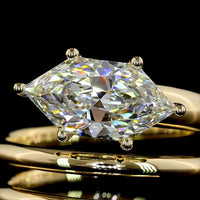 14K Yellow Gold East-West Antique Marquise Cut Lab Diamond Ring with E VVS2 Clarity - 2.36 Carat Total Diamond Weight - Covaloro Fine Jewelry
