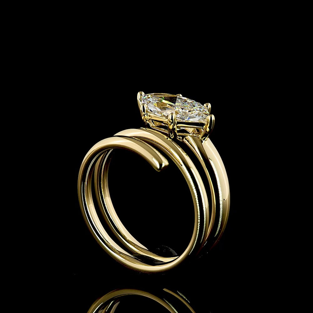 14K Yellow Gold East-West Antique Marquise Cut Lab Diamond Ring with E VVS2 Clarity - 2.36 Carat Total Diamond Weight - Covaloro Fine Jewelry
