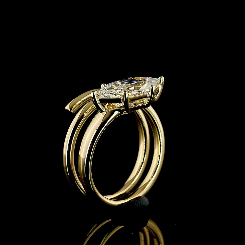 14K Yellow Gold East-West Antique Marquise Cut Lab Diamond Ring with E VVS2 Clarity - 2.36 Carat Total Diamond Weight - Covaloro Fine Jewelry