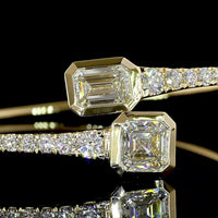 14K Yellow Gold East-West Bangle with Emerald and Asscher Cut Lab Diamonds - 5.17 Total Carat Weight - Covaloro Fine Jewelry