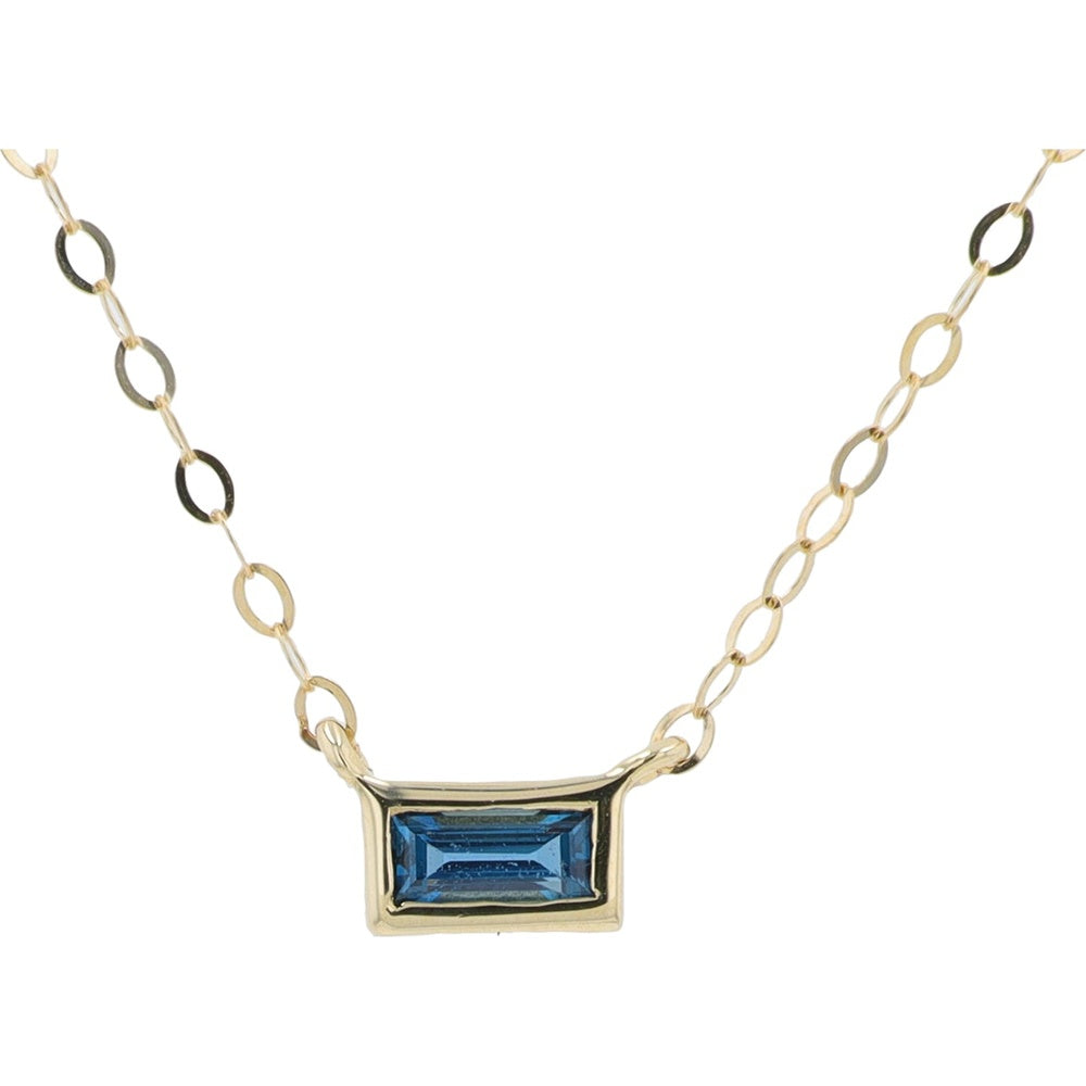 14K Yellow Gold East-West Bezel Set Baguette Sapphire Necklace - 0.15 Carat Total Gem Weight