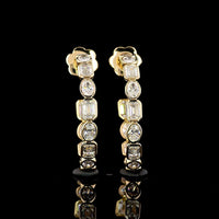14K Yellow Gold East-West Bezel Set C-Hoop Earrings with Alternating Emerald Cut and Oval Cut Lab Diamonds - 3.85 Carats Total Diamond Weight - Covaloro Fine Jewelry