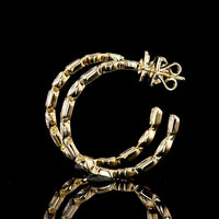 14K Yellow Gold East-West Bezel Set C-Hoop Earrings with Alternating Emerald Cut and Oval Cut Lab Diamonds - 3.85 Carats Total Diamond Weight - Covaloro Fine Jewelry