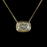 14K Yellow Gold East-West Bezel Set Cushion Brilliant Cut Lab Diamond Solitaire Pendant - 2.63 Carat Total Weight, E-F Color, VVS2 Clarity, IGI Certified - Covaloro Fine Jewelry