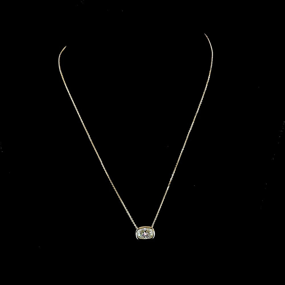 14K Yellow Gold East-West Bezel Set Cushion Brilliant Cut Lab Diamond Solitaire Pendant - 2.63 Carat Total Weight, E-F Color, VVS2 Clarity, IGI Certified - Covaloro Fine Jewelry