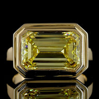 14K Yellow Gold East-West Bezel Set Emerald Cut Fancy Vivid Yellow Lab Diamond Solitaire Ring - 6.11 Carat Total Weight - Covaloro Fine Jewelry