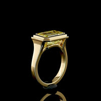 14K Yellow Gold East-West Bezel Set Emerald Cut Fancy Vivid Yellow Lab Diamond Solitaire Ring - 6.11 Carat Total Weight - Covaloro Fine Jewelry