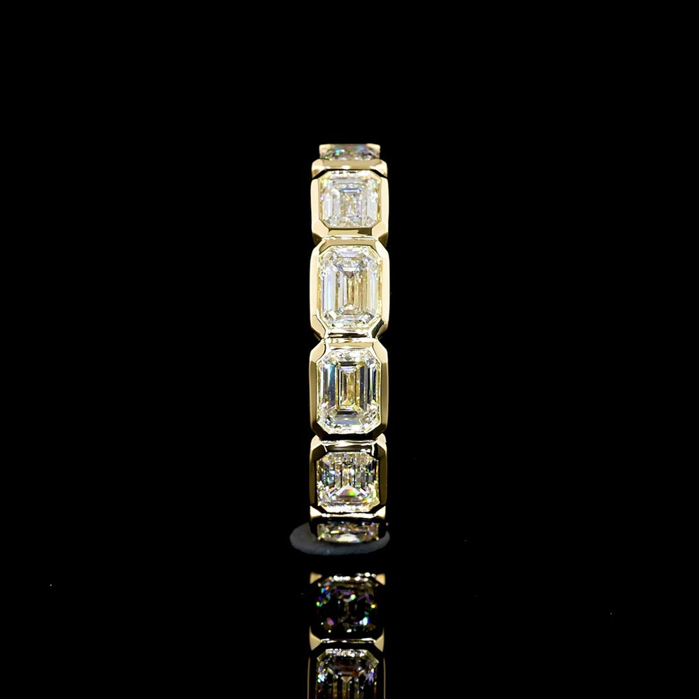 14K Yellow Gold East-West Bezel Set Emerald Cut Lab Diamond Eternity Band - 2.98 Carat Total Weight - Covaloro Fine Jewelry