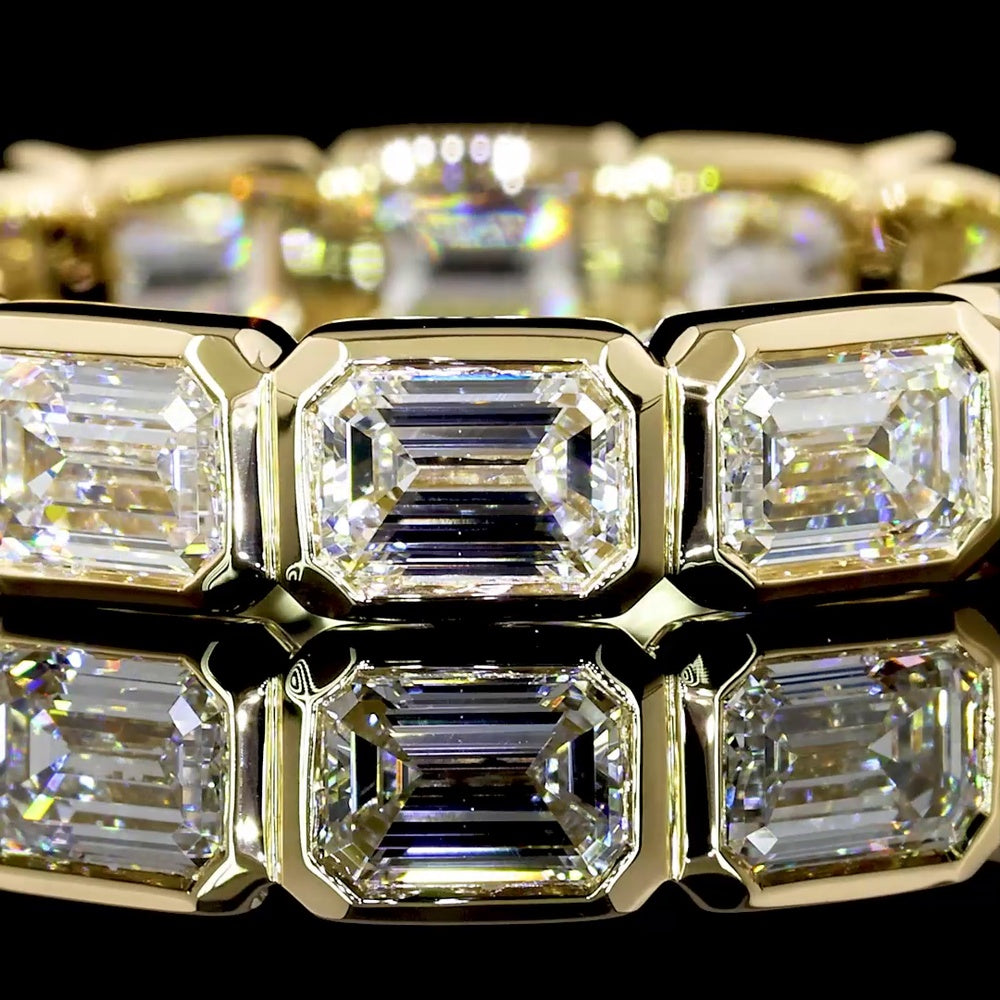 14K Yellow Gold East-West Bezel Set Emerald Cut Lab Diamond Eternity Band - 2.98 Carat Total Weight - Covaloro Fine Jewelry