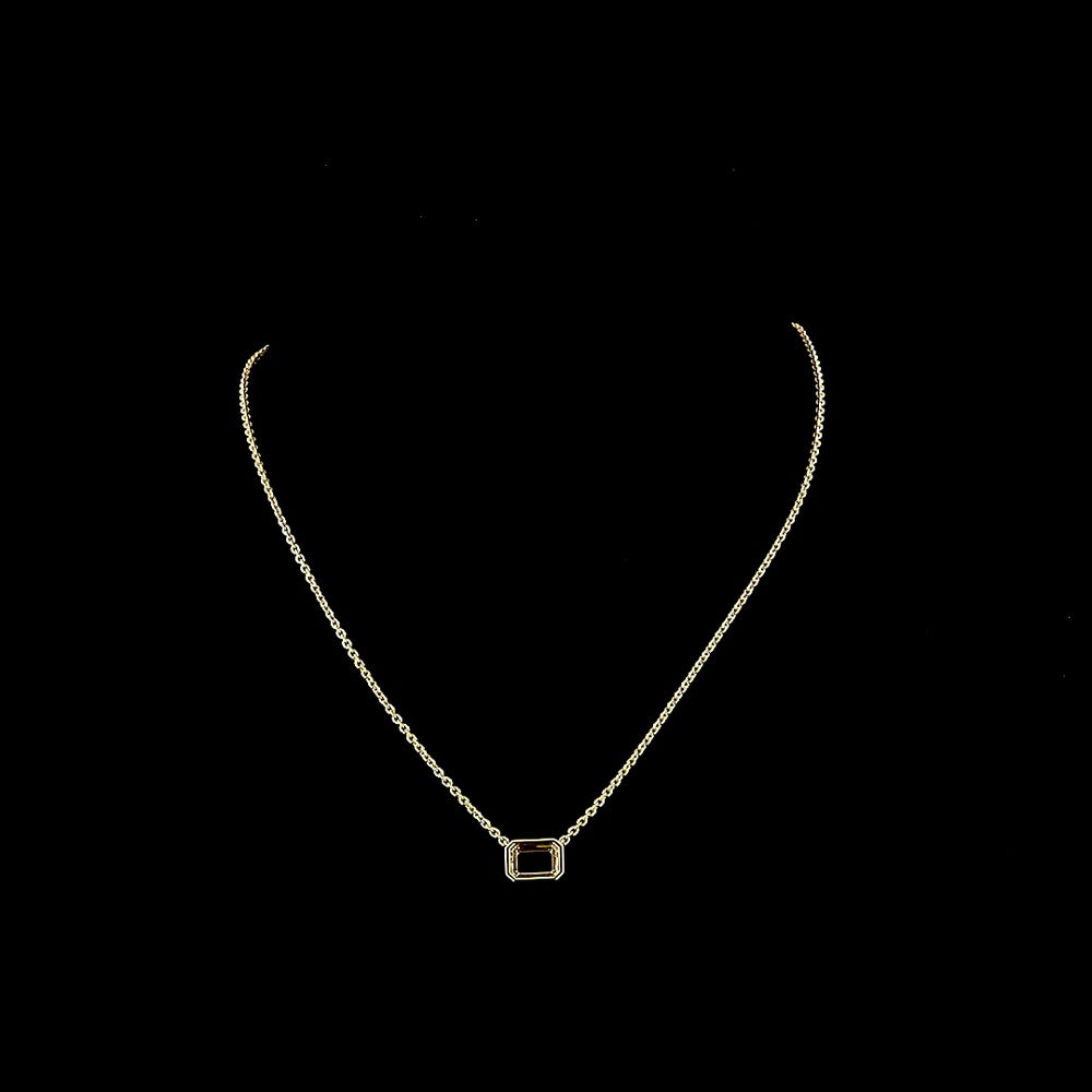 14K Yellow Gold East-West Bezel Set Emerald Cut Lab Diamond Solitaire Pendant - 1.76 Carat Total Weight - Covaloro Fine Jewelry