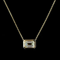 14K Yellow Gold East-West Bezel Set Emerald Cut Lab Diamond Solitaire Pendant - 2.08 Carat Total Diamond Weight, IGI Certified F VVS2 - Covaloro Fine Jewelry