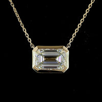 14K Yellow Gold East-West Bezel Set Emerald Cut Lab Diamond Solitaire Pendant - 2.08 Carat Total Diamond Weight, IGI Certified F VVS2 - Covaloro Fine Jewelry