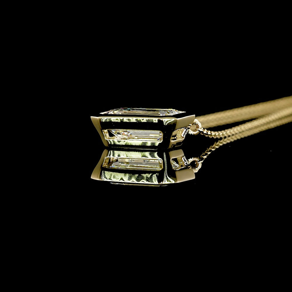 14K Yellow Gold East-West Bezel Set Emerald Cut Lab Diamond Solitaire Pendant - 2.08 Carat Total Diamond Weight, IGI Certified F VVS2 - Covaloro Fine Jewelry